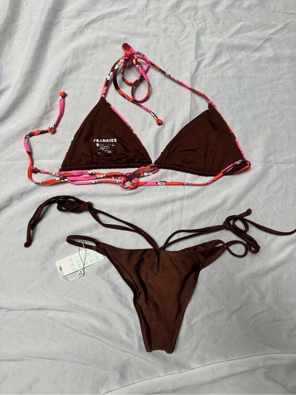 Frankie's Bikinis Brown & Pink Floral Triangle Bikini